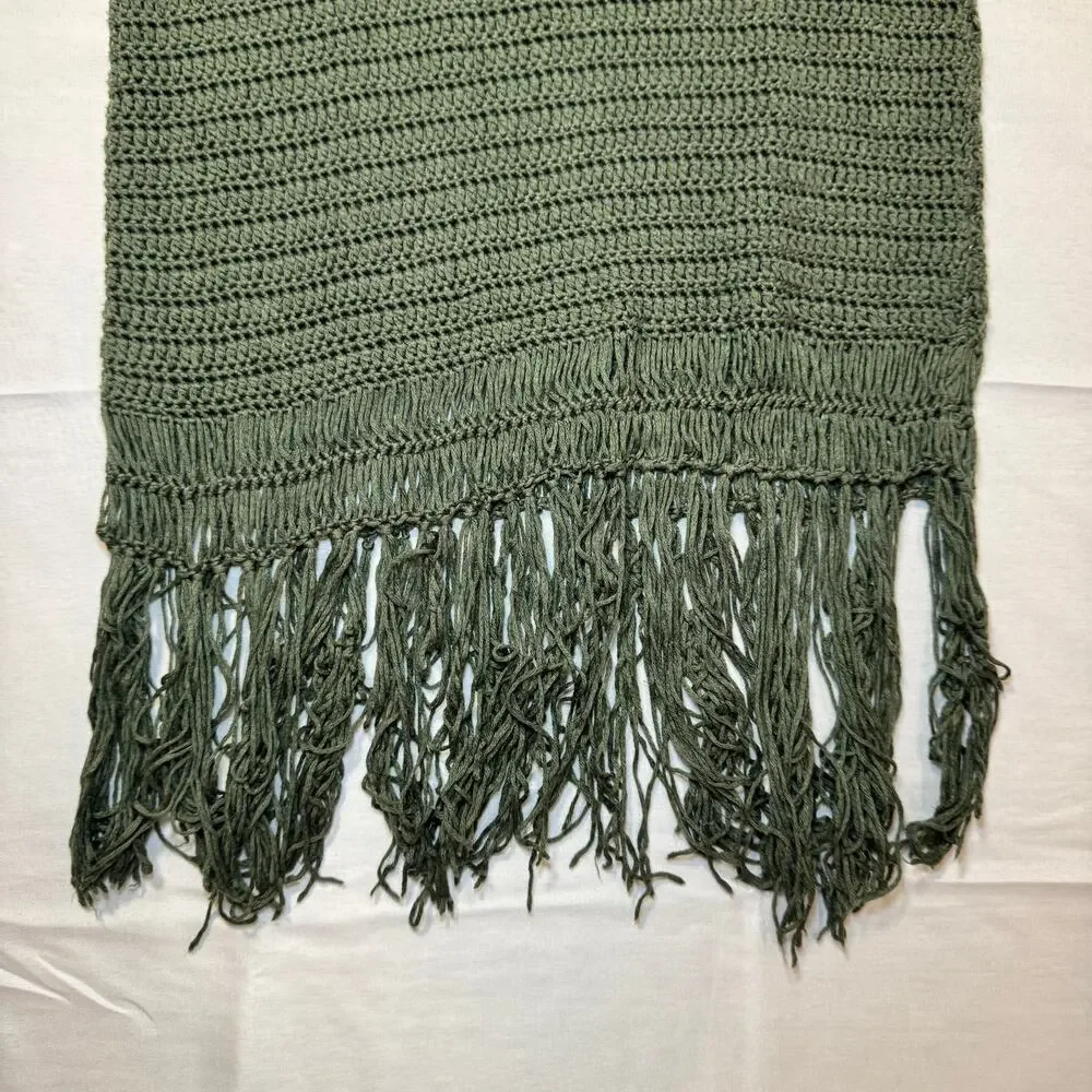 Olive Green Crochet Fringe Hem Tank Top Boho Festival Knit Women's Small Indie - Picture 8 of 11